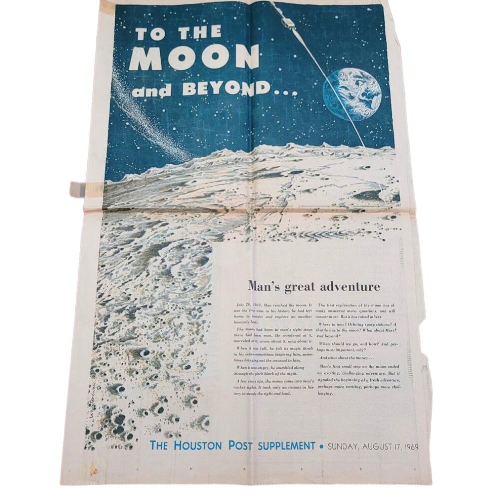 Vintage Houston Post To The Moon and Beyond August 17, 1969 Apollo 11 Newspaper